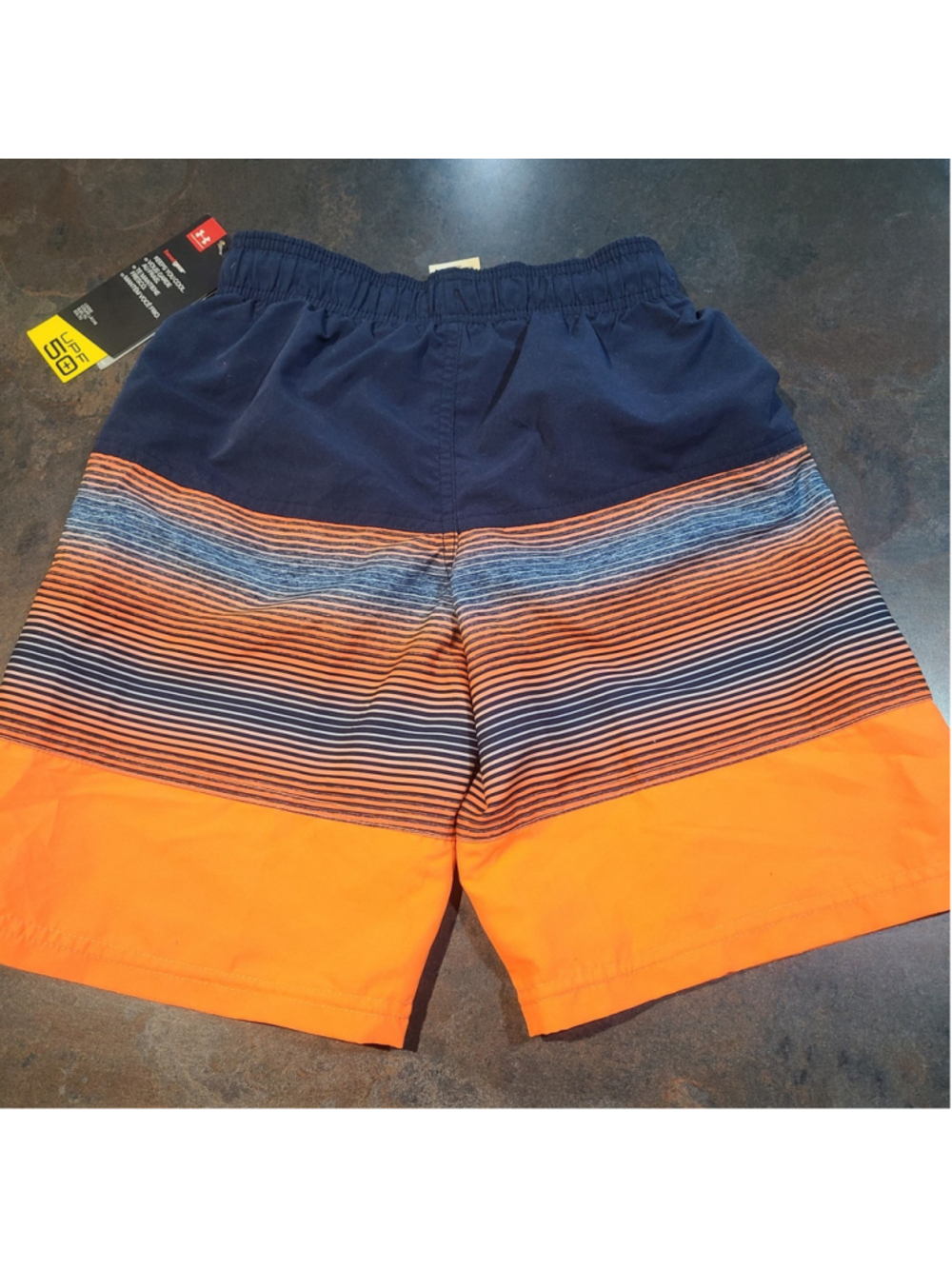 NEW Boys UNDER ARMOUR Orange Navy Blue Stripe Swim Shorts Trunks Sz Youth Sm 8